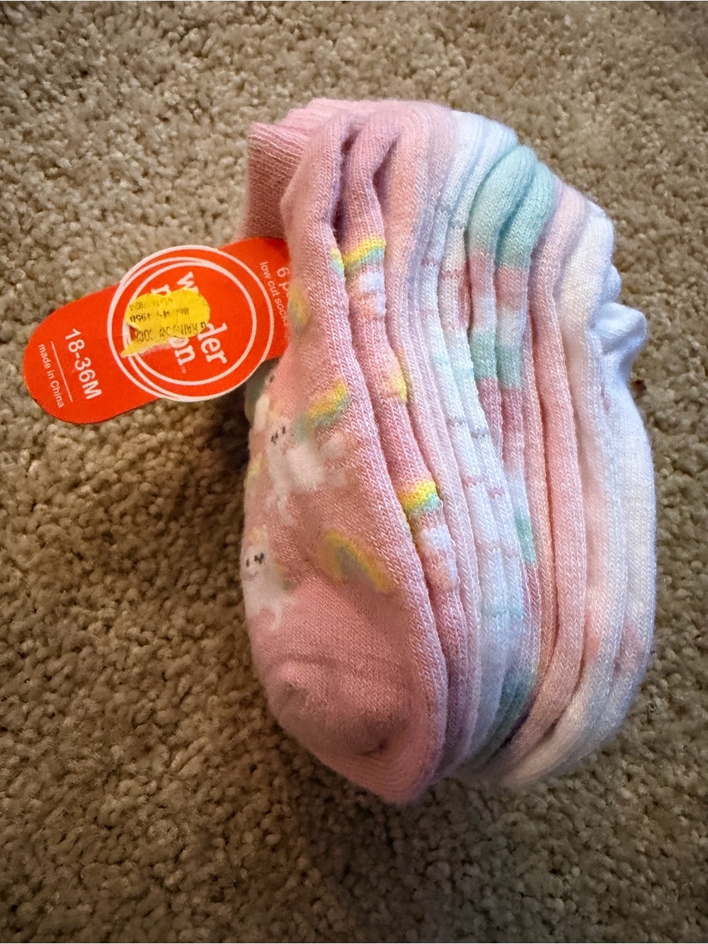 18-36M wonder nation Pastel Pink & Mint Baby Socks - 6 Pack
